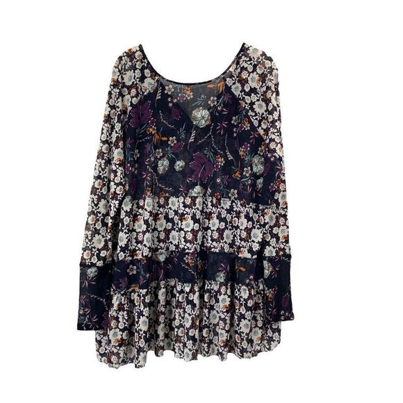 Free People Isabelle floral sheer mesh tunic top blouse Size S boho oversized fl - Picture 13 of 14